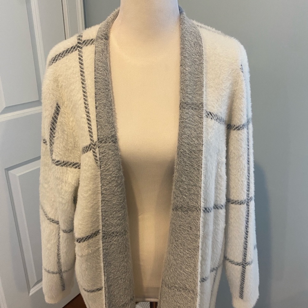 Cyrus White and Gray Plaid Cardigan